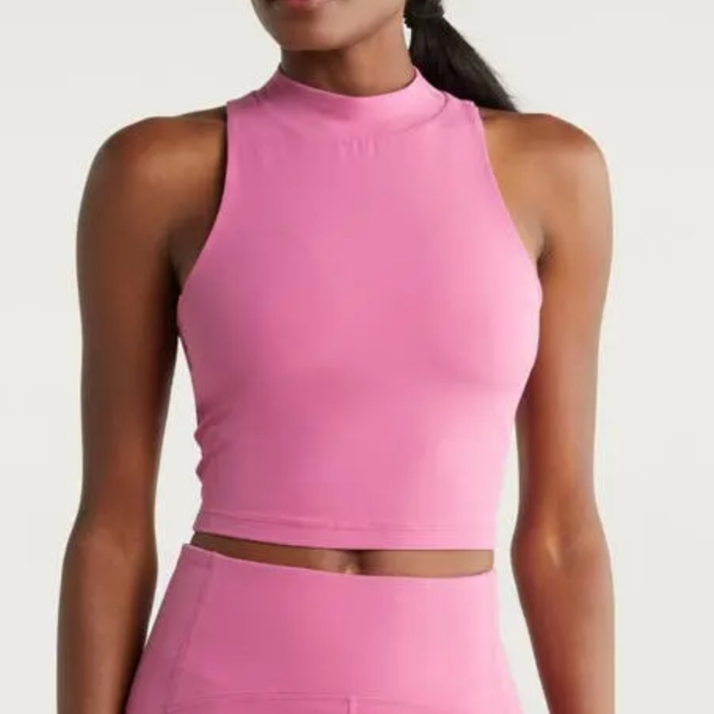 Zella Studio Luxe Mock Neck Support Crop Tank Pink Violet NWT